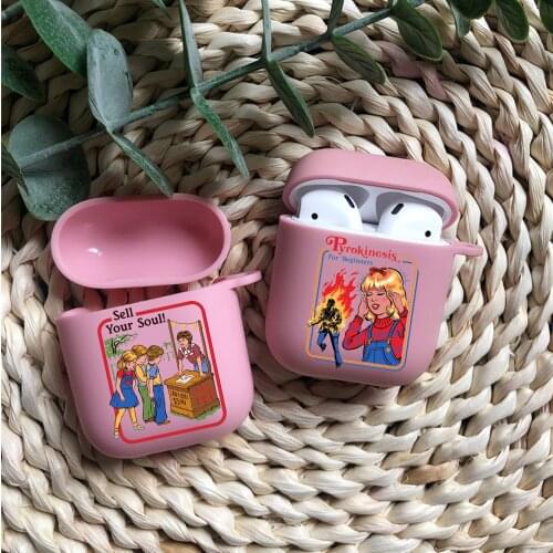 Funny Halloween Satan Vintage Lets Summon Demons Graphic PINK soft silicone Bluetooth Airpod Case For Airpods 1/2 Airpods pro