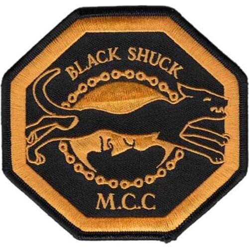 Black Shuck Embroidery Emblem Made by Twill with Merrow Border and PVC Backing Accept Custom and MOQ50pcs free shipping