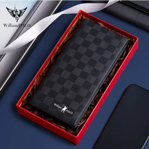 WILLIAMPOLO New Long wallet mens leather leather mens card bag anti-theft brush fashion clutch bag pl201502