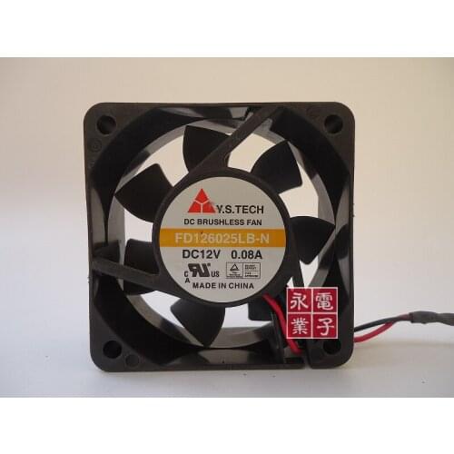 Y.S TECH FD126025LB DC 12V 0.08A 60x60x25mm 2-Wire Server Cooling Fan
