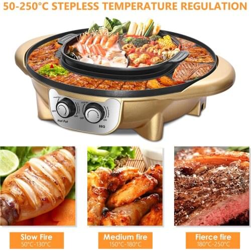 2 In 1 Portable Electric Grill 2200W Hot Pot Smokeless Barbecue For Indoor Outdoor Parties BBQ Tray Electric Baking Pan 110/220V