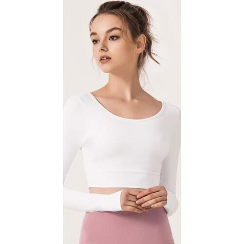 Long Sleeve Padded Yoga Shirt Women Back Split Cross Wrap Fitness T Shirt with Thumb Holes Workout Tops Woman Sportswear