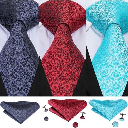 Hi-Tie 8.5cm Classic Mens Wedding Business Tie Set Floral Silk Ties for Men Fashion Red Grey Blue Mens Ties and Handkerchiefs