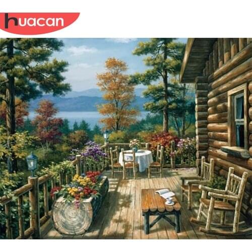 HUACAN Oil Painting By Number Frame Beautiful House Modern Wall Art Paint By Numbers Canvas Forest Kits Unique Gifts
