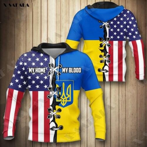Ukraine National Emblem Skull Country Map Flag 3D All Printed Hoodie Man Women 2 Harajuku Zipper Pullover Sweatshirt Jacket