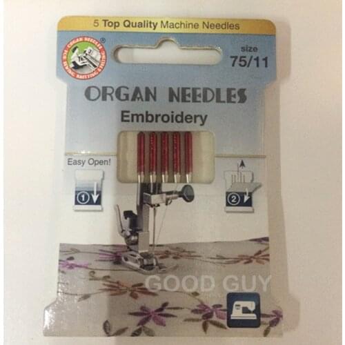 ORGAN EMBROIDERY NEEDLES 130/705H DOMESTIC SEWING MACHINE EMBROIDERY MIX SIZE UNIVERSAL 75/11 90/14 1pack=5pcs