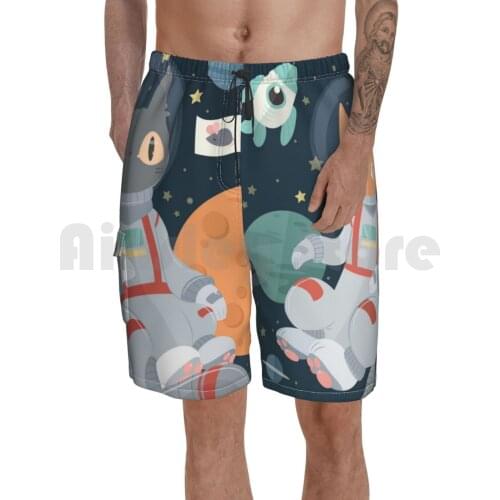 Catstronauts! In! Space! Beach Shorts Men Beach Pants Swimwear Catstronauts Cats Cat Art Vector Art Space Outer