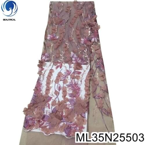 2021 Hot sale french lace fabric 5yards embroidery 3d flowers net lace for wedding dress african lace ML35N255