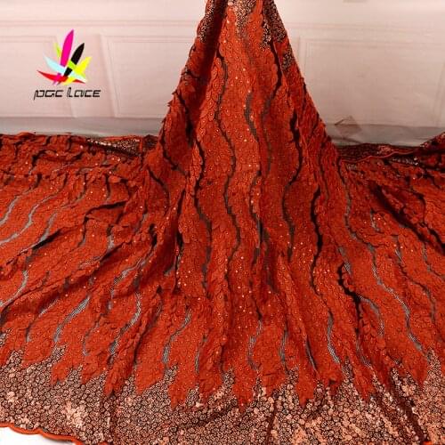 Sequin Lace Fabric Dress African French 3d Flower Embroidery Burnt Orange Color With Sequence High Quality Latest 2020 Poplar