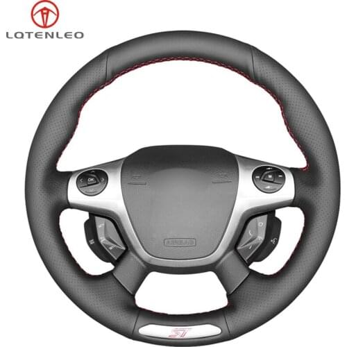 LQTENLEO Black Artificial Leather Hand-stitched Car Steering Wheel Cover For Ford Focus 3 ST 2012 2013 2014