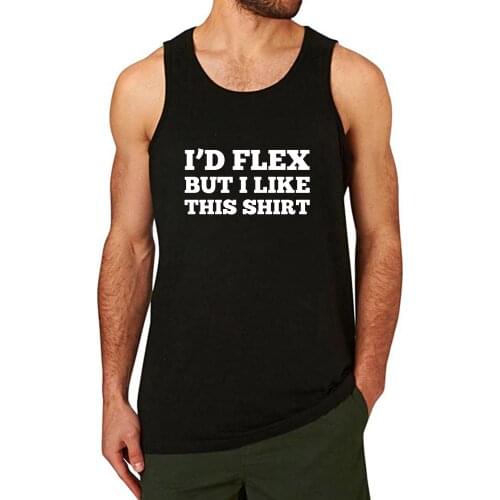 Lyprerazy Mens I'D FLEX BUT I LIKE THIS SHIRT Black Gym Workout Fitness Summer Funny Letter Print Tank Top