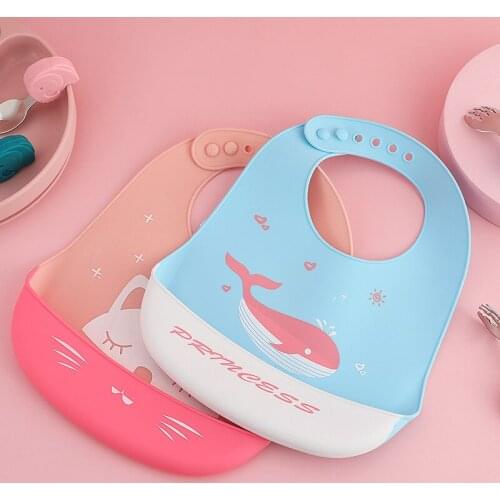 Baby Cute Bibs Waterproof Silicone Toddler Feeding Saliva Towel Cartoon Adjustable Children Bib with Pocket