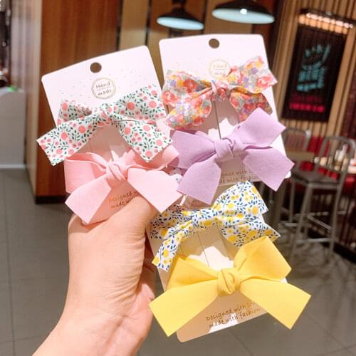 2pcs Flower Hair Bows for Girls Cute School Hair Clips Set Bangs Hairpin Handmade Alligator Clip Kids Headwear Headdress