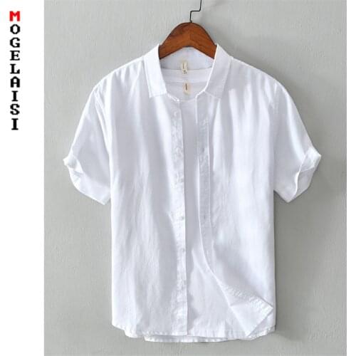 New white shirt men summer short sleeve breathable linen cotton tops solid high quality man clothing Camisa masculina 566