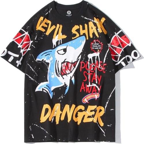 2020 New Arrival Shark Print Men Sale Short Sleeve O-neck Knitted Cotton Casual T Shirt Brand Clothing Tshirt Homme Hip Hop