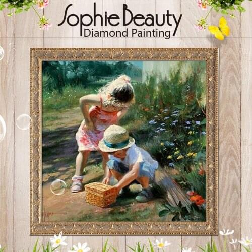 New Diamond mosaic diamond embroidery diamonds cross stitch painting handwork kits oil painting boy and girl with flower Set