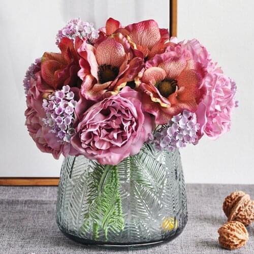 NEW Nordic peony bouquet anemone wedding bridal bouquet silk artificial flowers DIY scrapbook flores artificiales room decor