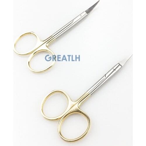 Ophthalmic Veterinary Scissors Gold Handle 9.5CM Eye Scissors Straight Curved Beauty Scissors Cut Tissue