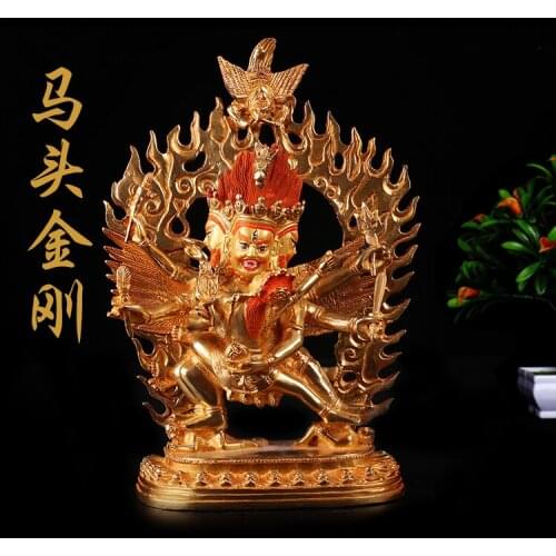 Wholesale Buddha # 10 inch -efficacious HOME OFFICE House Protection Talisman- Buddhist gilding Hayagriva Buddha brass statue