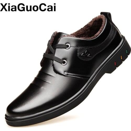 Autumn Winter Men Shoes Business Dress Footwear Plush Lace-up Flat Soft Comfortable Warm Leather Casual Shoe for Middle-aged Men