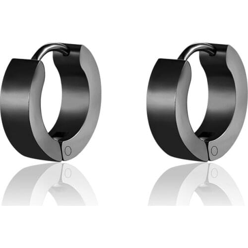 Punk Men Black Stainless Steel Hoop Piercing Round Earrings Neutral Earring for Women Men Fashion Jewelry Brincos Unisex 1pair