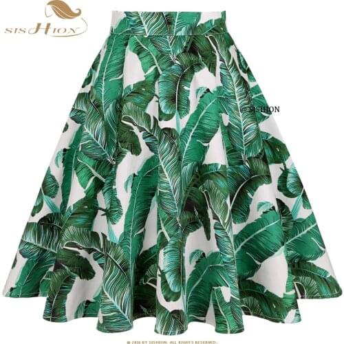 SISHION Cotton Floral Printed Retro Swing Vintage Skirt VD0020 Rokken Punk Plus Size Summer Women Black White and Green Skirts