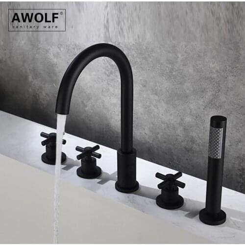 Bathroom Basin Faucet Bathtub Faucet 5 Pcs Matte Black Solid Brass Basin Sink Deck Mounted Hot Cold Mixer Tap ML8052