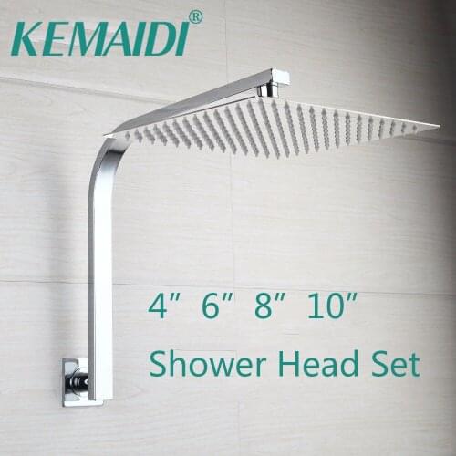 KEMAIDI Bathroom Shower Faucets Gooseneck Square Brass Wall Mount Shower Arm Ultrathin Bathroom Shower Head Set