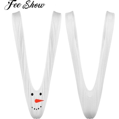 Men Thong Underwear Christmas Snowman Printed Deep V-shaped One-piece Mankini Thong Underwear Sexy Panties Funny Novelty Costume