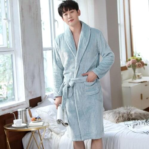 Thicken Warm Winter Bathrobe Men Soft Flannel Long Kimono Bath Robe Male Dressing Gown for Mens Sexy Robes Homewear Pajamas