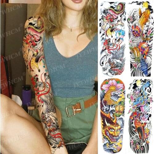 Watercolor Sketch Colorful Tattoo Sticker Japanese Beauty Waterproof Temporary Tattoos Swallow Lotus Body Art Full Fake Stickers
