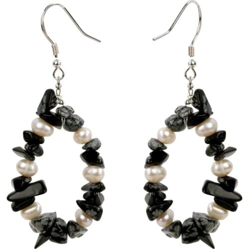 Yacq Snowflake Jasper Pearl 925 Sterling Silver Drop Dangle Earrings Handmade Custom Jewelry Gifts for Women Her Mom Girls Wife