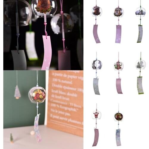 Japan Style Wind Chimes Minimalism Handpaint Sakura Glass Wind Chimes Wind Bells Home Garden Office Hanging Wind Bells Decor