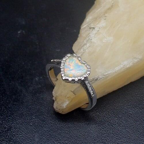 Gemstonefactory Jewelry Big Promotion Single Unique 925 Silver White Fire Opal Heart Women Men Gifts Band Rings 6.5# 20212845
