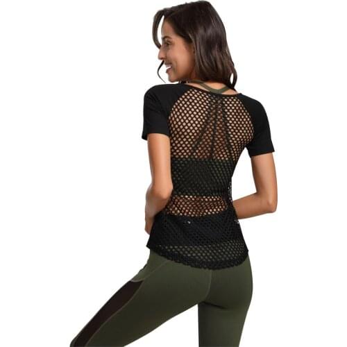 Hollow Out Back Yoga Shirt Sports Top Woman Fitness Clothing Quick Dry Tee Shirt Femme Running Sportswear Gym Shirts