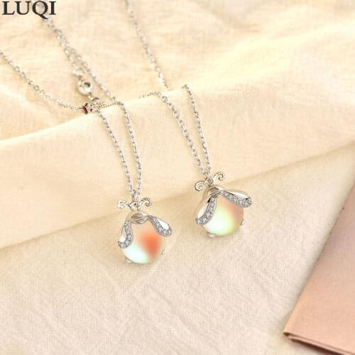 Womens Fashion S925 Silver Plated Platinum Sweet Moonstone Firefly Pendant Personalized Necklaces XL191