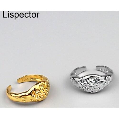 Lispector 925 Sterling Silver Korean Irregular Concave Spot Rings for Women Forefinger Rings Ins Unisex Party Jewelry Gifts
