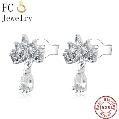 FC Jewelry 925 Silver Fire Shape Waterdrop Zircon Stone Stud Earrings For Women Brincos Prevent Allergy Piercing Pendientes 2020