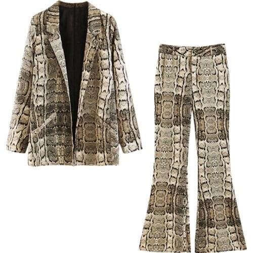 Set female 2019 spring and summer new loose snake pattern suit jacket flared pants two sets of wild fashion womens clothes