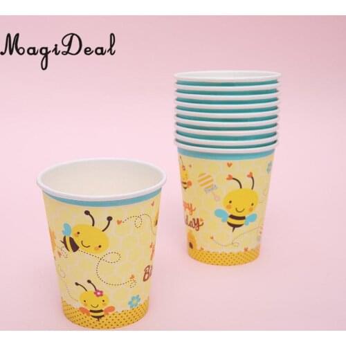 10pcs Cute Bee Paper Disposable Cups Birthday Party Tableware Decoration