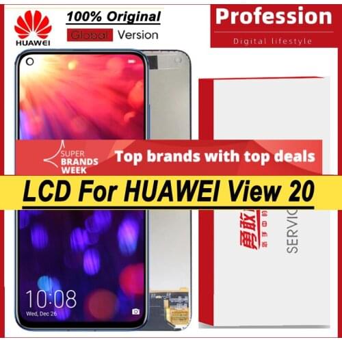 100% Original 6.4'' Display with frame for Huawei View 20 LCD Touch Screen Digitizer Assembly V20 LCD Repair Parts Service Pack