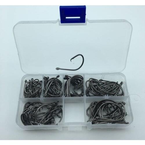 120pcs mix size 7381 Fishing Hooks Black Octopus Offset Sport Circle Bait Fishing Hook Set With Box 1#-5/0