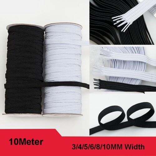 3/4/5/6/8/10MM 10Meter/Lot White/black High-Elastic Flat Elastic Bands Wedding Garment DIY sewing Fabric Garment Accessories