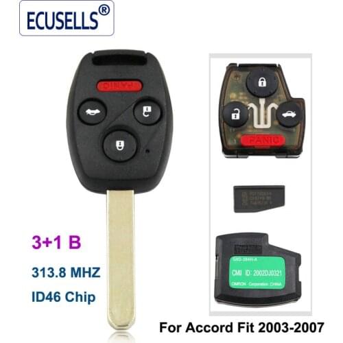 4 Buttons Remote Key Fob 3+1 Buttons 313.8Mhz With ID46 Chip for Honda Accord Fit Civic 2003-2007