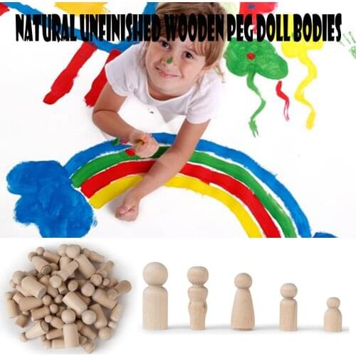 40PC Creative Wooden Peg Dolls Toy People Manual Painting Dolls Natural Unfinished Peg Doll Bodies DIY Wood Graffiti Craft