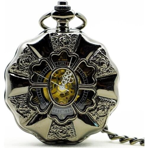 5pcs Hot Luxury Cool Steampunk Aesthetic Stamp Vintage Mechanical Pocket Watch Flower Shape Watch Gift