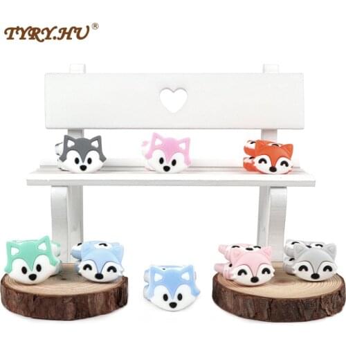 50pc Cartoon Beads Silicone Cute Fox Shape Teething Loose Beads For Baby Chewable Chain DIY Nursing Teether Necklace Baby Toys