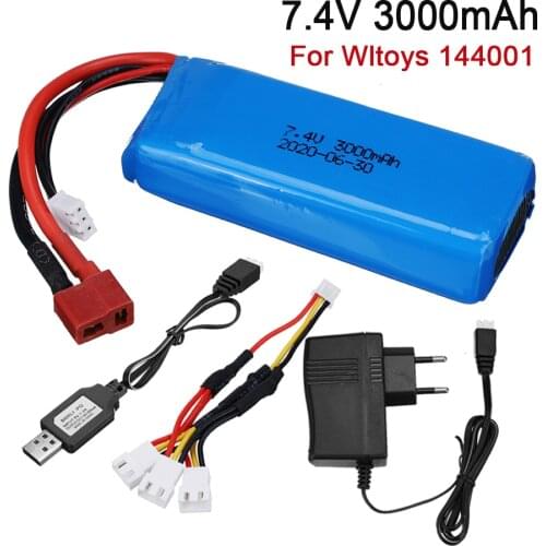 7.4V Lipo battery for Wltoys 144001 12428 12423 104001 124019 124018 RC car battery spare parts 2S 7.4V 3000mah for rc boats