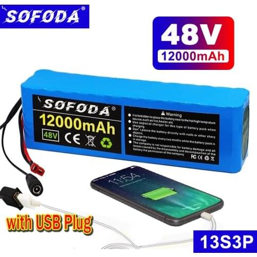48V 12Ah 13S3P High Power Electric Motorcycle Battery Vehicle Electric Litium Ion 18650 Battery with BMS Protection USB Plug