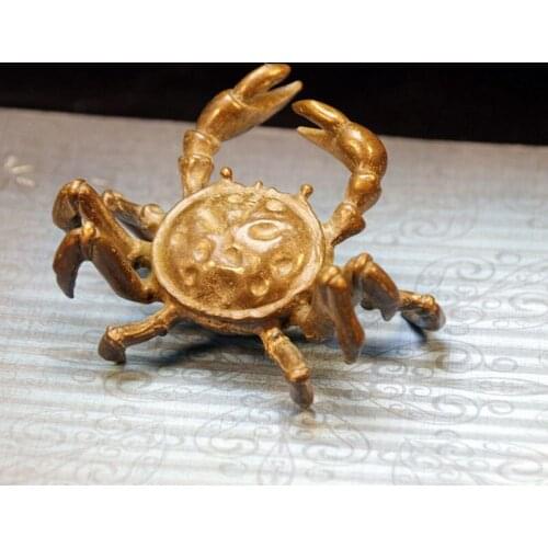 Antique Pure Copper Solid Crab Inserted Joss Stick Decoration Small StatueTea Table Home Office Desk Decorative Ornament